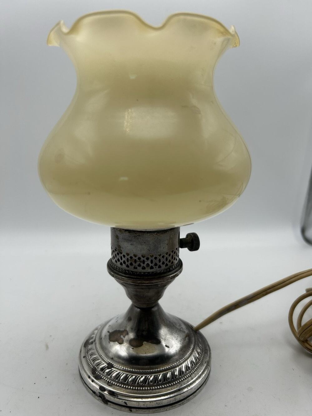 Vintage 8” Ivory Glass Electric Hurricane Lamp